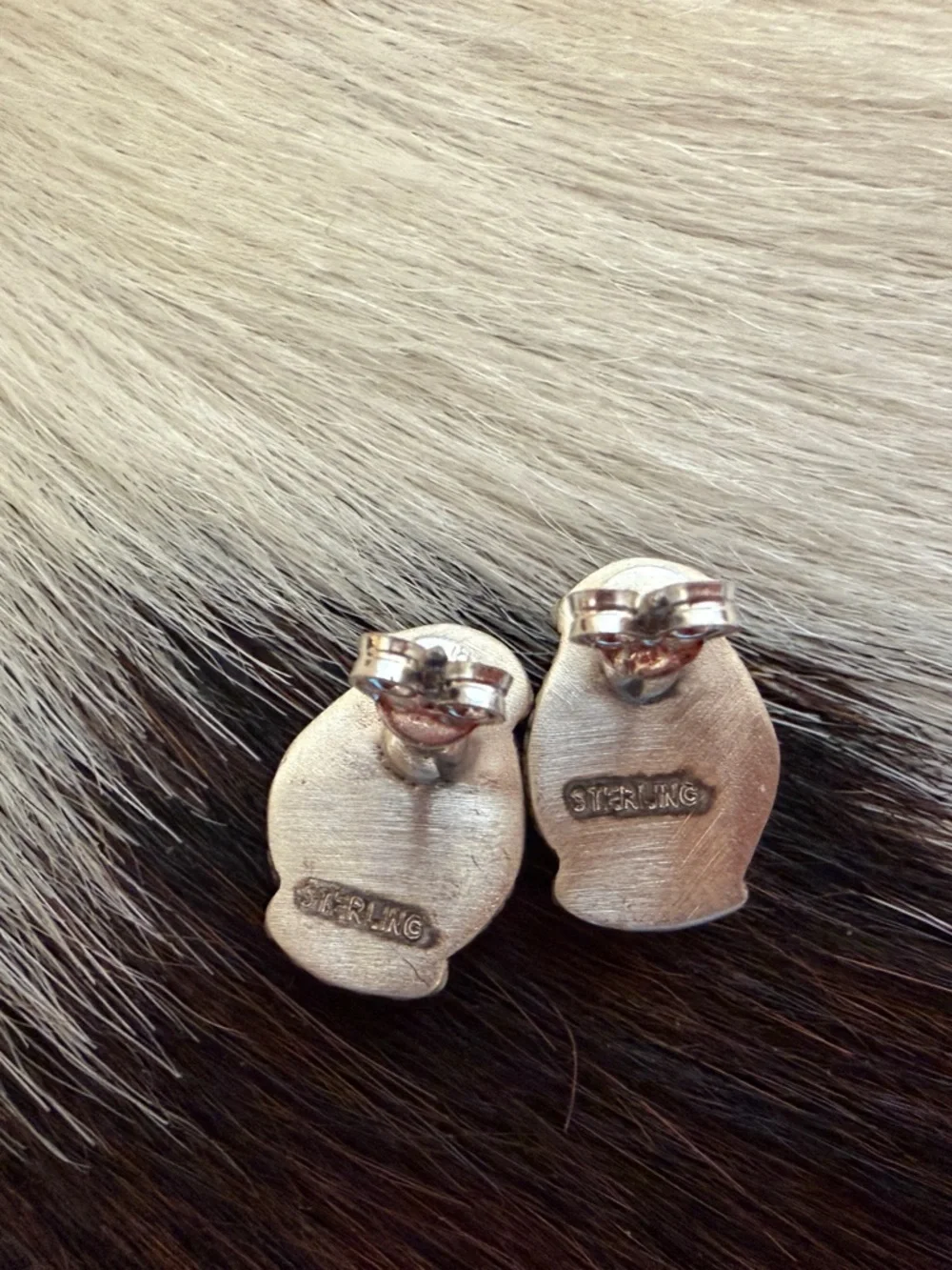 ❤️ Paloma Variscite Navajo Style Brushed Sterling Stud Earrings Closed Back